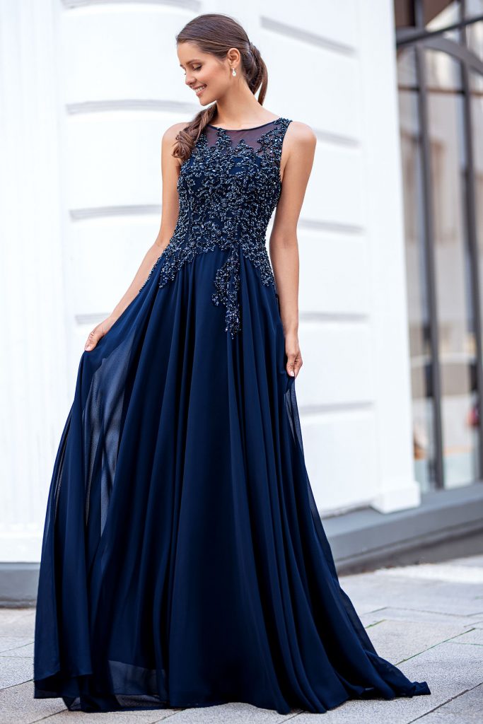 0405 Azul Marino Christian Koehlert Vestido de fiesta invitada evening dress 1